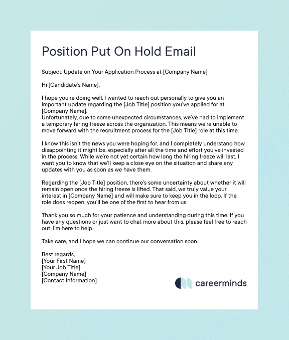 Position Put On Hold Email Template