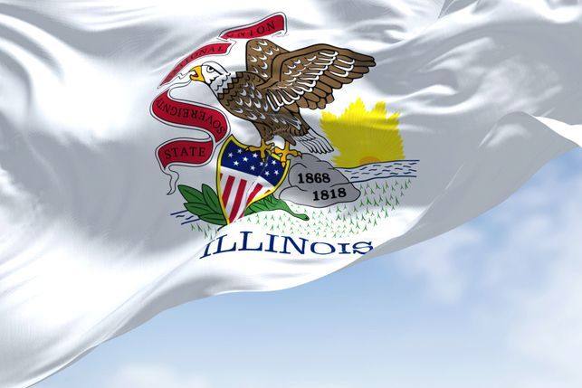 The US state flag of Illinois waving in the wind