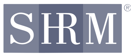 SHRM logo with bold, black letters on a gradient background of light and dark gray squares.