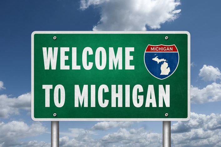 sign that says Welcome to Michigan